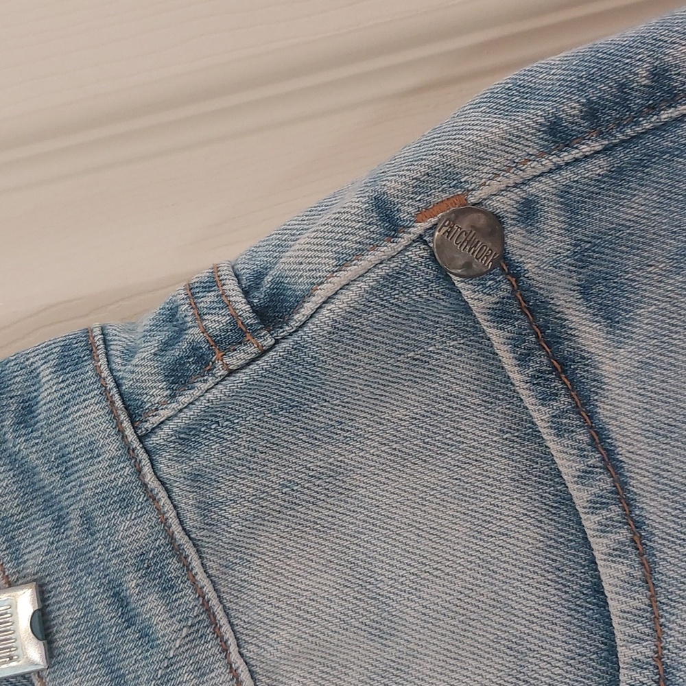 Vintage Patchwork Made In Brazil Light Wash Blue Denim Booty Jean Shorts Size 8 - Picture 6 of 10